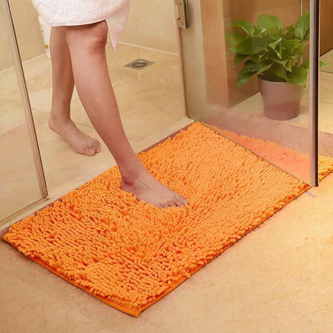 60 x 90 cm, Orange, Soft Shag Bath Mat Carpet Kitchen Door Door Feet Mat Non-Slip Strip Absorbent Do