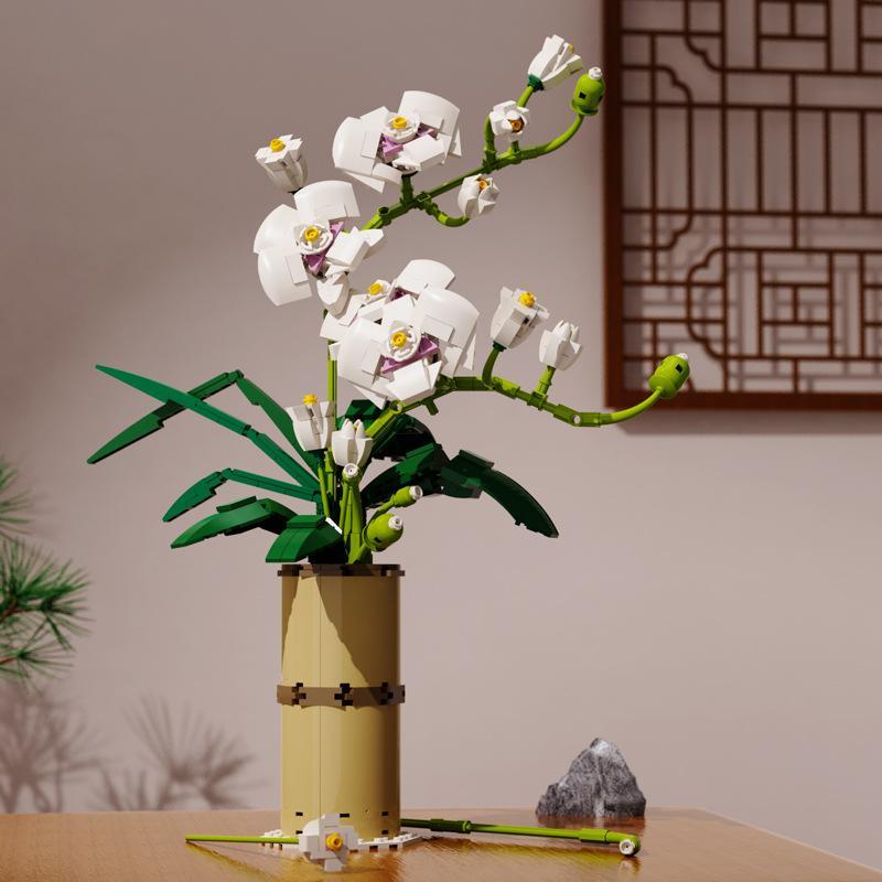 Phalaenopsis, Artificial Flower Bouquet Building Blocks Kit, Building Blocks for Flowers, Mother's D