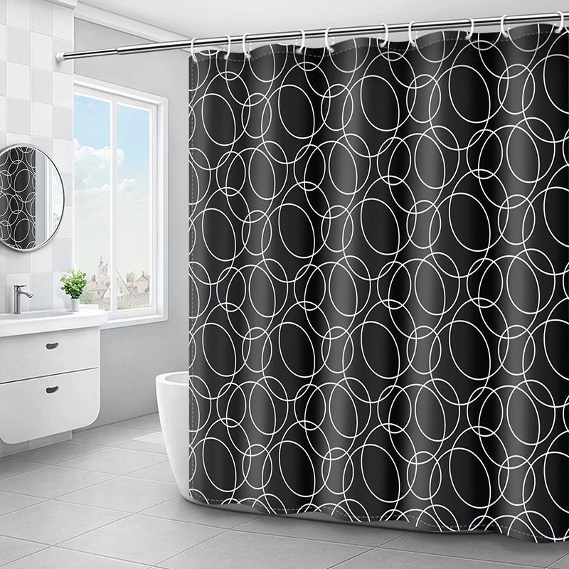 (Black,180 x 180 cm)Shower Curtain, Washable,Waterproof Fabric Shower Curtains,Machine Washable,Poly