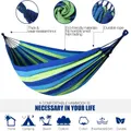 Outdoor Cotton Fabric Hammock, Comfortable Portable Camping Hammock with Tree Straps and Carrying Bag, Perfect for Patio Balcony Yard Garden Blue
