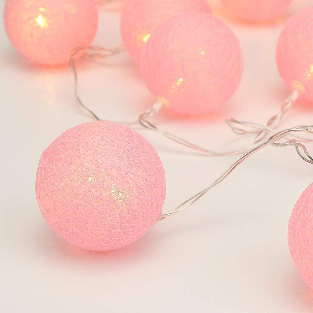 20LEDs Wool Ball Fairy Lights, Pink Color Ball Garland,3M Long Battery Power Beautiful Home Decor