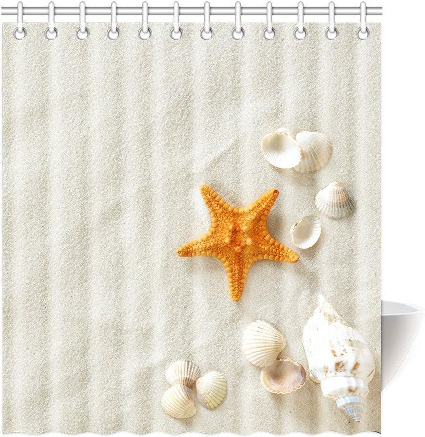 Shower curtain orange starfish beige beach bathroom quality 120 x 180 cm