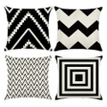 Set of 4 black and white linen throw cushions
