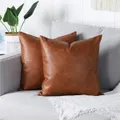 Pack of 2 brown leather throw pillowcases 45x45cm