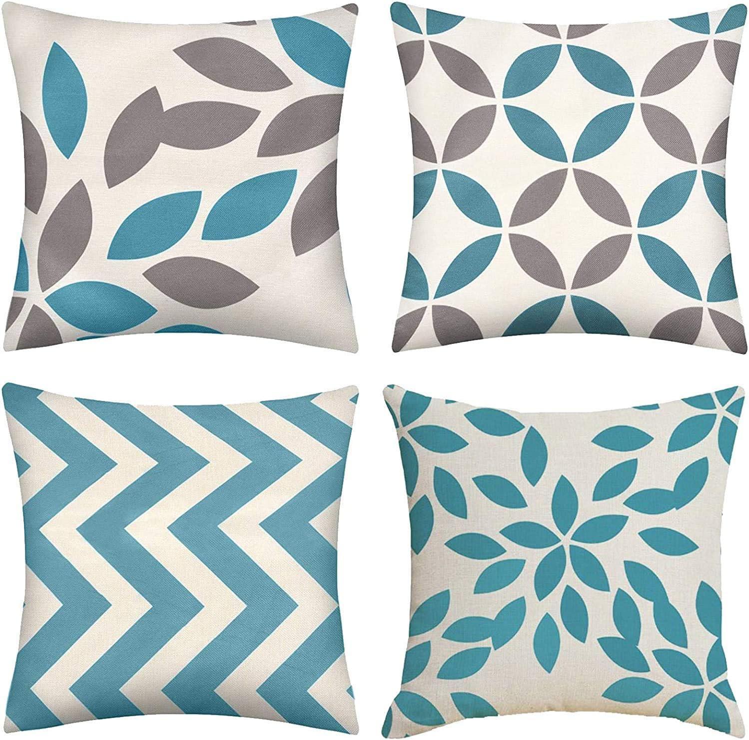 Set of 4 Geometric Decorative Cotton Linen Cushion Covers Modern Decorative Throw Pillow for Living