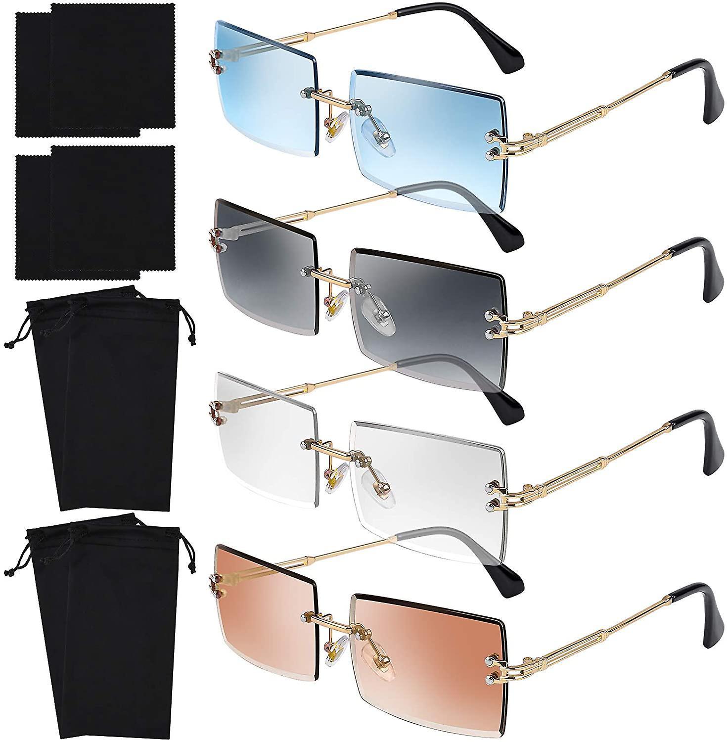 Pack Rimless Rectangle Sunglasses Vintage Rimless Eyewear Retro Sunglasses Metal Frame Eyewear For