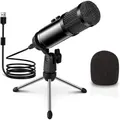 USB Microphone with Mic Gain Cardioid Condenser PC Computer Microphone for Recording Gaming Streaming Voice Compatible with Mac Laptop Desktop office
