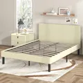Advwin Bed Frame Double Size Mattress Base Upholstered Platform Fabric Beige