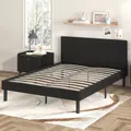 Advwin Bed Frame Double Size Mattress Base Upholstered Platform Leather Black