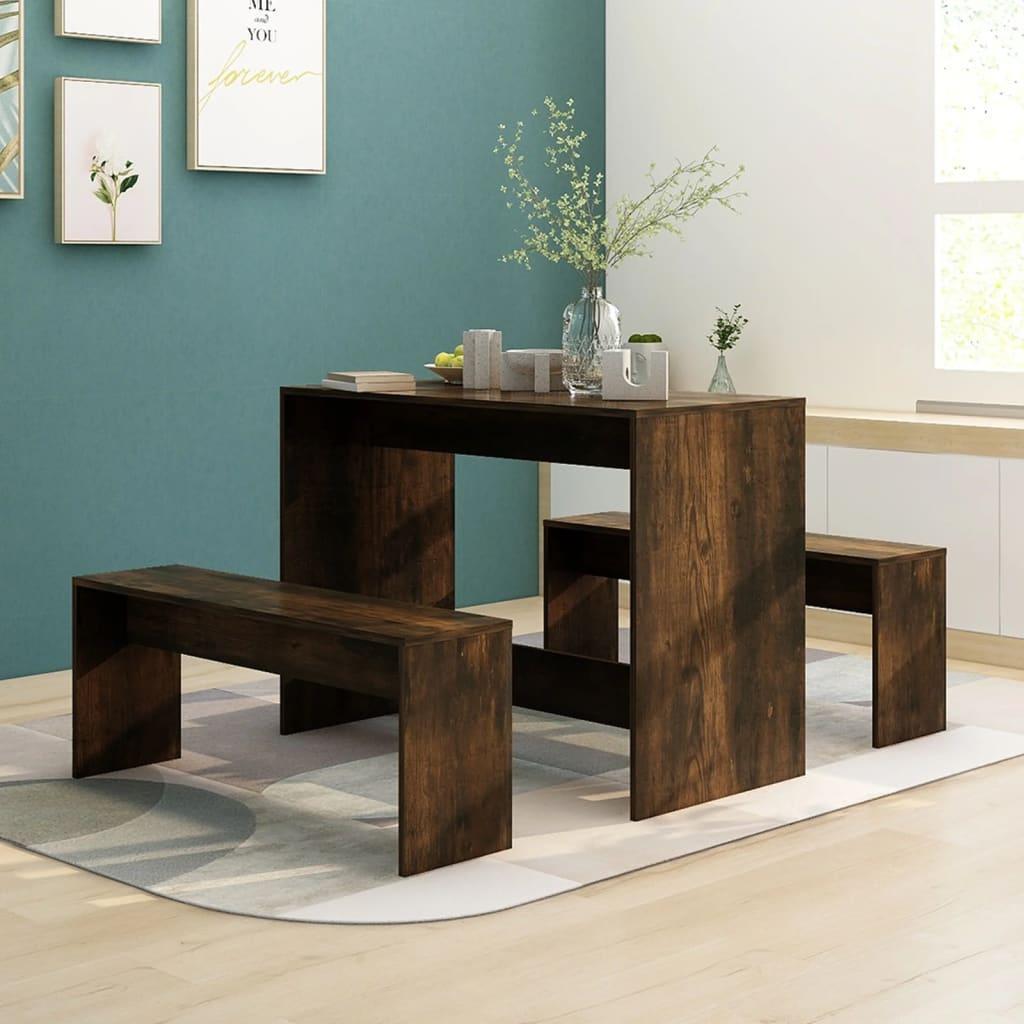 3 Piece Dining Set Smoked Oak Engineered Wood vidaXL