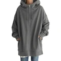 Strapsco Womens Long Fleece Sweatshirt Simple Full Zip Hoodies (Gray, 4XL)