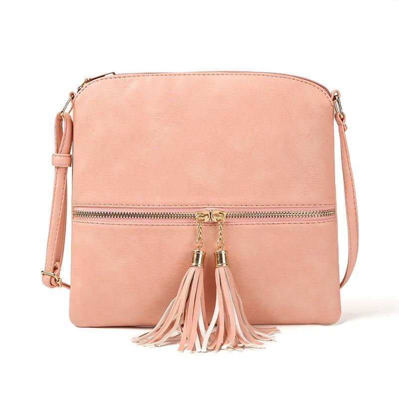 Strapsco Lightweight Medium Crossbody Bag with Tassel-Pink