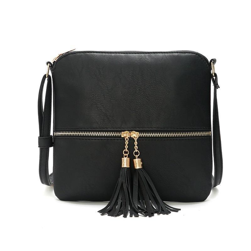 Strapsco Lightweight Medium Crossbody Bag with Tassel-Black