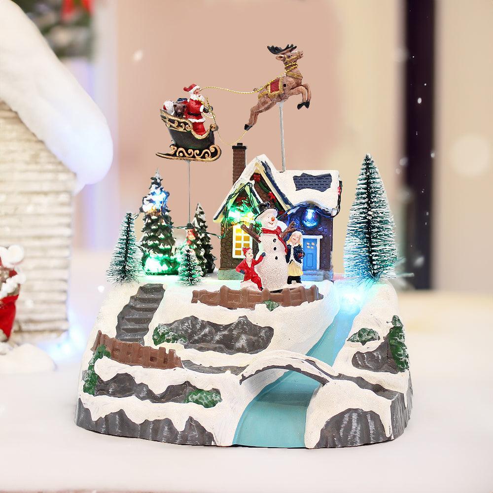 Animated Christmas Winter Village Flying Santa Reindeer LED Ligthts Music
