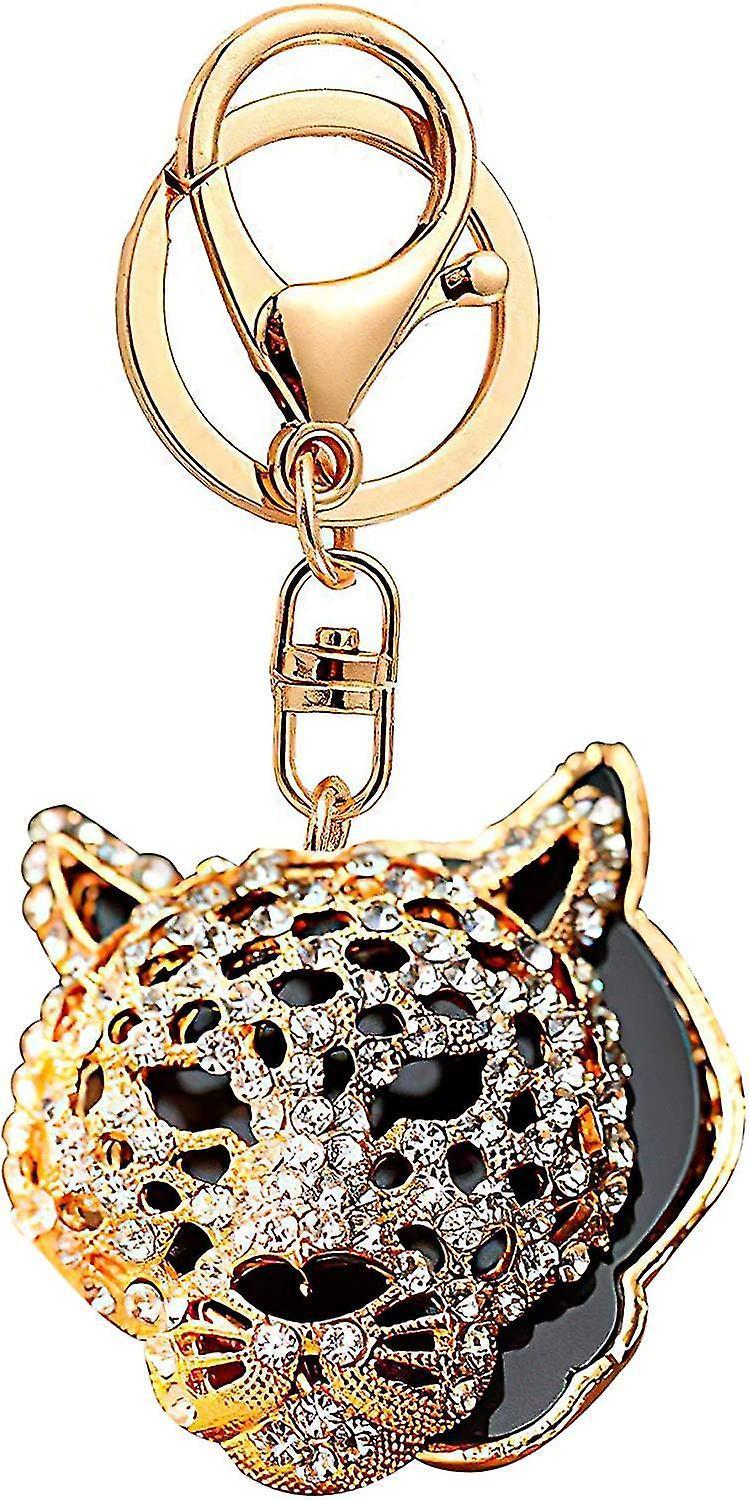 Fashion Crystal Leopard Head Key Ring Purse Bag Keychain Car Bag Pendant Decoration Gift, Gold #2, One Size