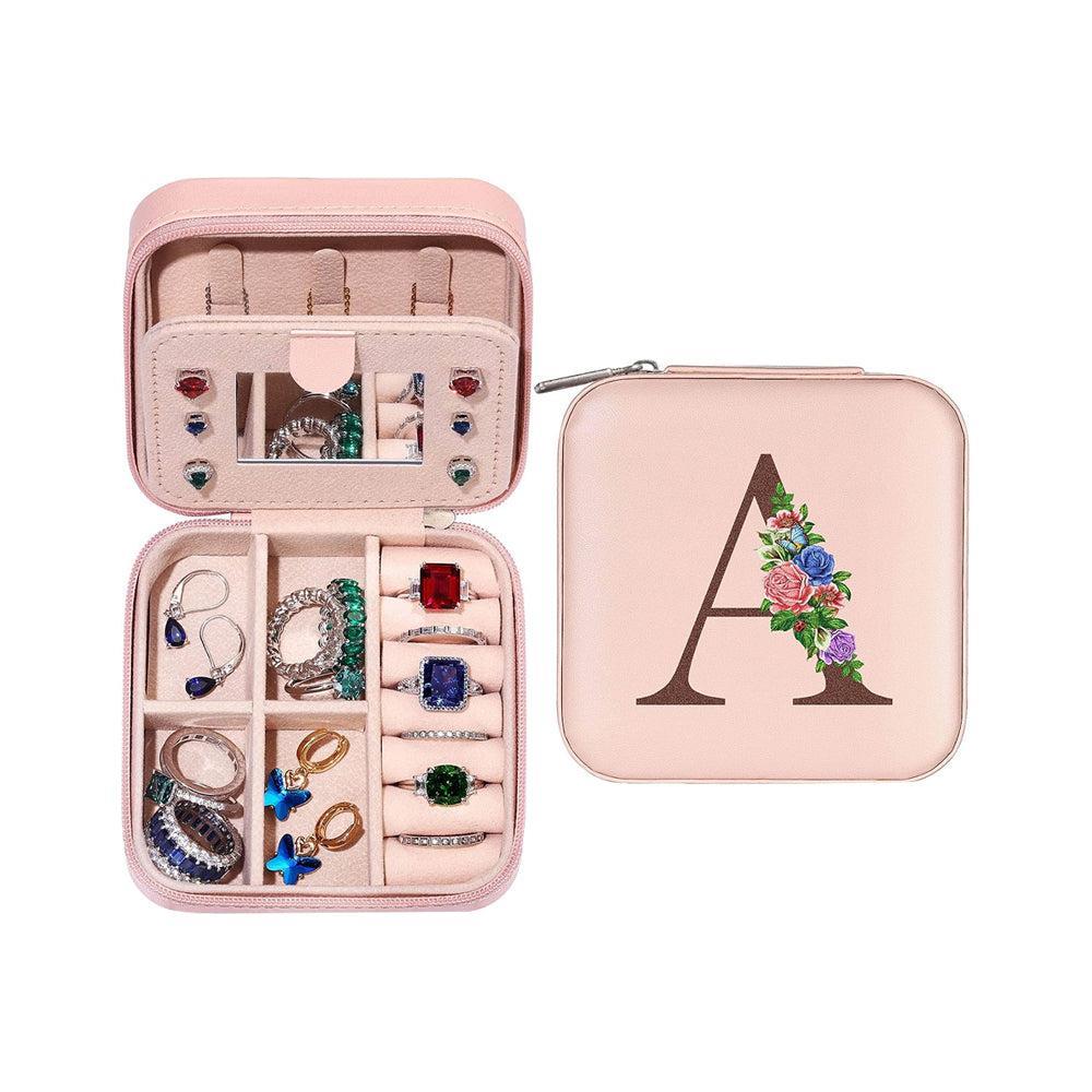 A Initial Letter Travel Jewelry Box Jewelry Case Jewelry Organiser with Mirror for Ring Necklace Earring Jewelry Storage