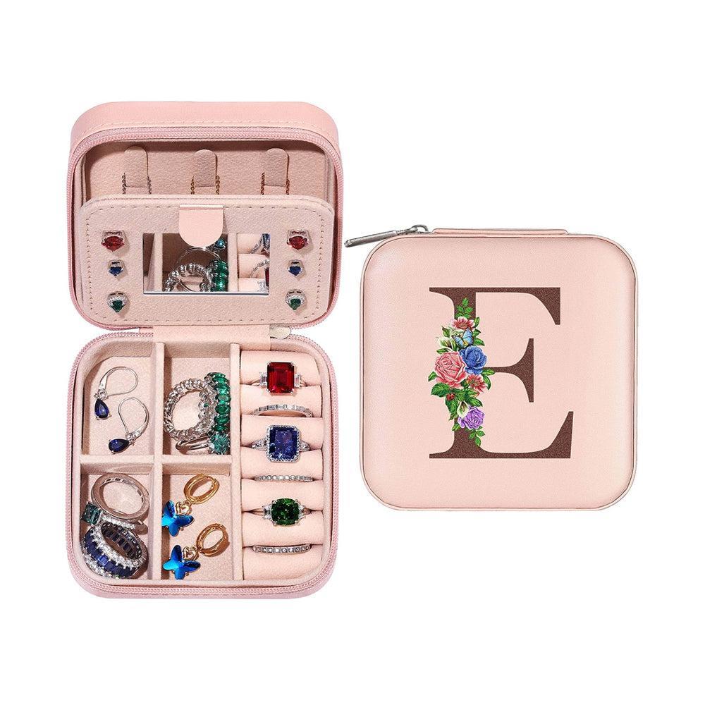 E Initial Letter Travel Jewelry Box Jewelry Case Jewelry Organiser with Mirror for Ring Necklace Earring Jewelry Storage