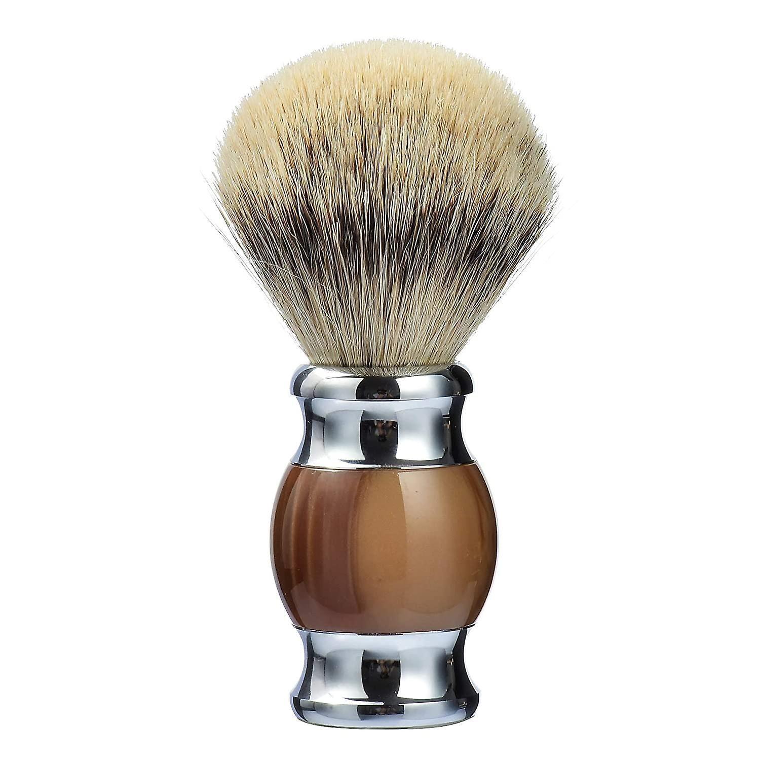 Sterling Silver Tip Shaving Brush With Fine Resin Handle And Stainless Steel Base (brown)
