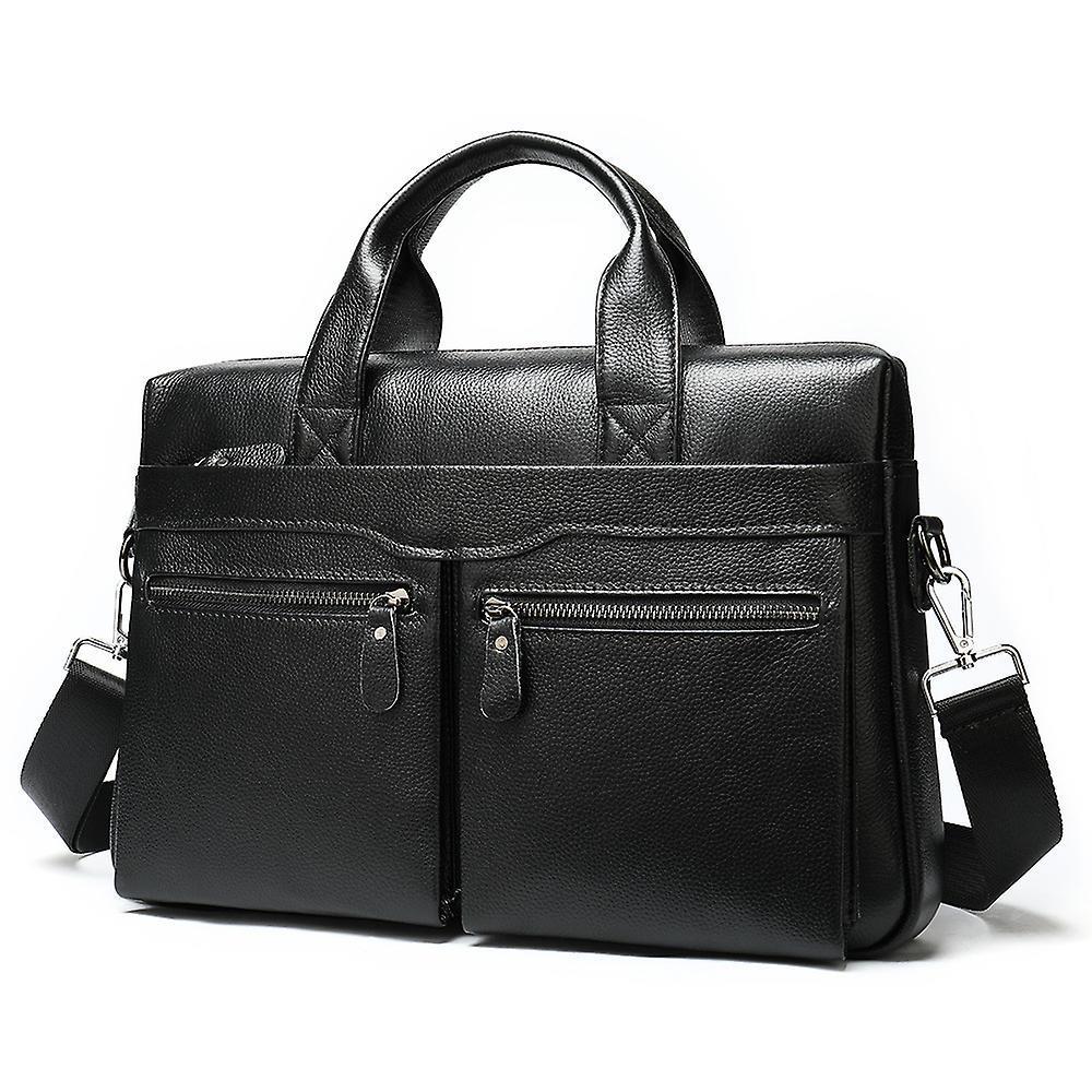 Men's Leather Crossbody Bag, 14.7" Laptop Briefcase Business Satchel Computer Handbag Men's Shoulder Bag (black)
