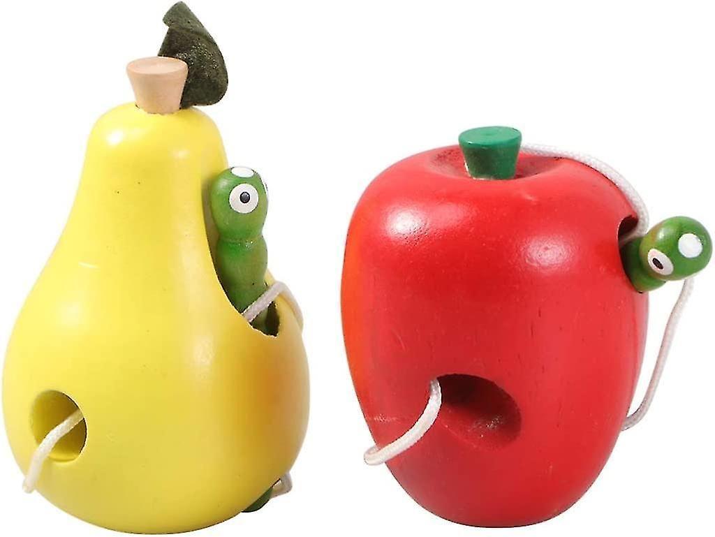 2pcs Wooden Lacing Apple Pear Threading Toys Early Learning Fine Motor Skills