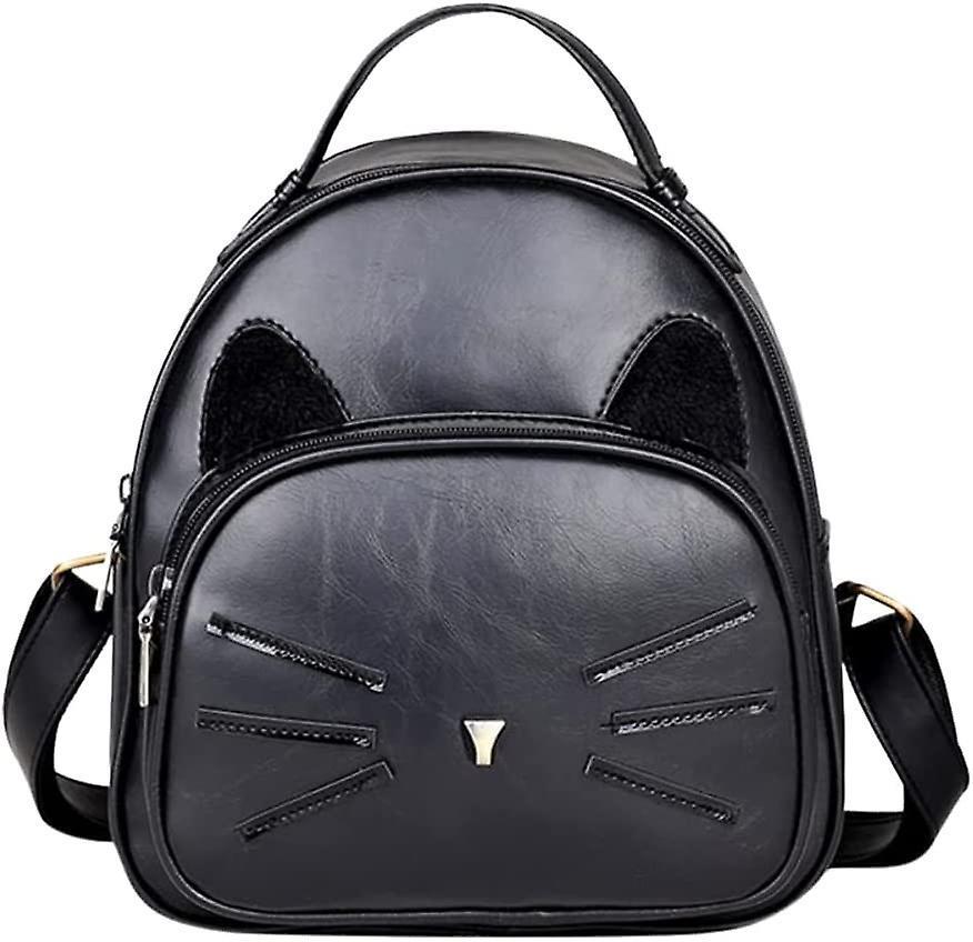Cat Whisker Backpack | Ladies Small Backpack + Travel Bag Or Wallet Retro Pu Leather (black)