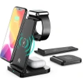 Wireless Charger, Qi-Certified Fast Wireless Charging Station for Apple Watch Series 6 5 4 3 2 AirPods Pro/2 iPhone 12/11/Pro Max X XS XR,（black）