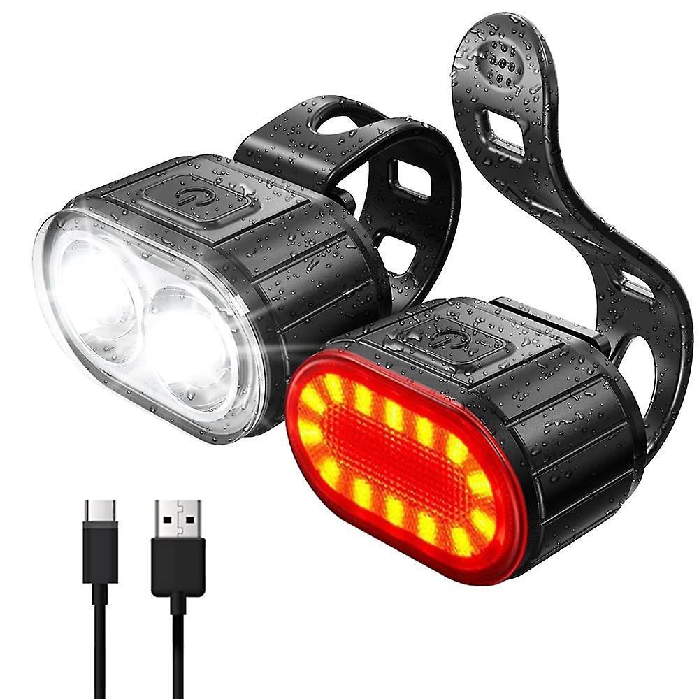 USB Rechargeable Bike Light Set, Front and Back LED Rear Taillight, Bicycle Light with Waterproof IPX5, 4/6 Modes（black）