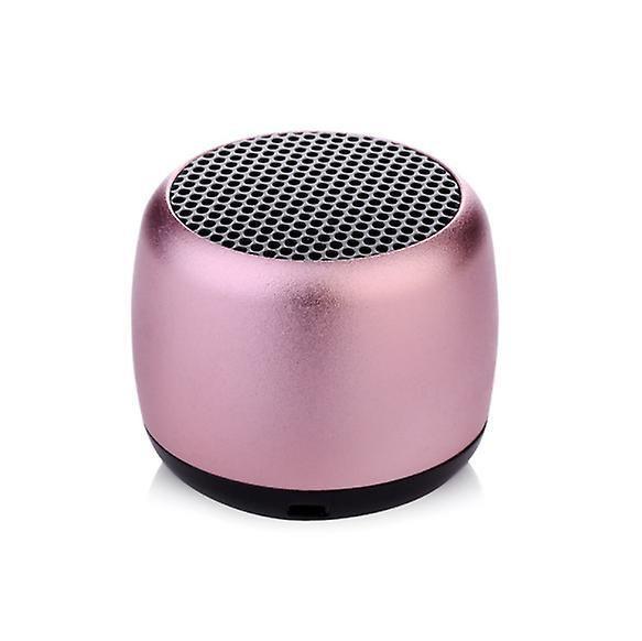 Portable mini speaker Bluetooth wireless loudspeaker, with microphone, sturdy metal shell, LED light, 5 hours play time, can be paired with stereo surround sound (Pink)