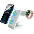 Wireless Charger,3 in 1 Qi-Certified Fast Wireless Charging Station for iWatch SE/6/5/4/3/2,Earphone,iPhone 13/13 Pro/13 Pro Max/12/12 Pro/12 Pro Max/11/11 Pro/XS Max/XR/8/8 P,Qi-enabled Phone,（white）