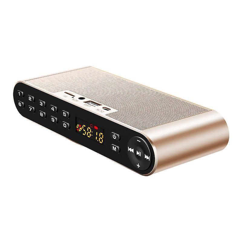 Portable, wireless bluetooth speaker with digital FM radio, MP4 player and powerful built-in microphone and two speakers,Gold