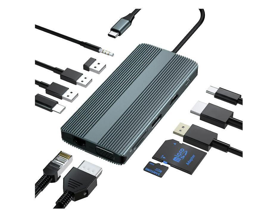 USB C Docking Station,12 in 1 Triple Display Type C Laptop Hub to 4K DP HDMI,1080P VGA, 100W PD,2 USB3.0+USB C 3.0+USB2.0,1000M Ethernet ,SD/TF Card,3.5mm Audio for MacBook/Dell/Huawei/Samsung(Black)