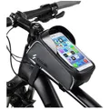 Bike Phone Front Frame Bag Bicycle Pouch Waterproof Phone Mount Holder Top Tube Bag Bike Handlebar Accessories Compatible with iPhone 11 XS Max XR Samsung S9 Below 6.5”(Black)