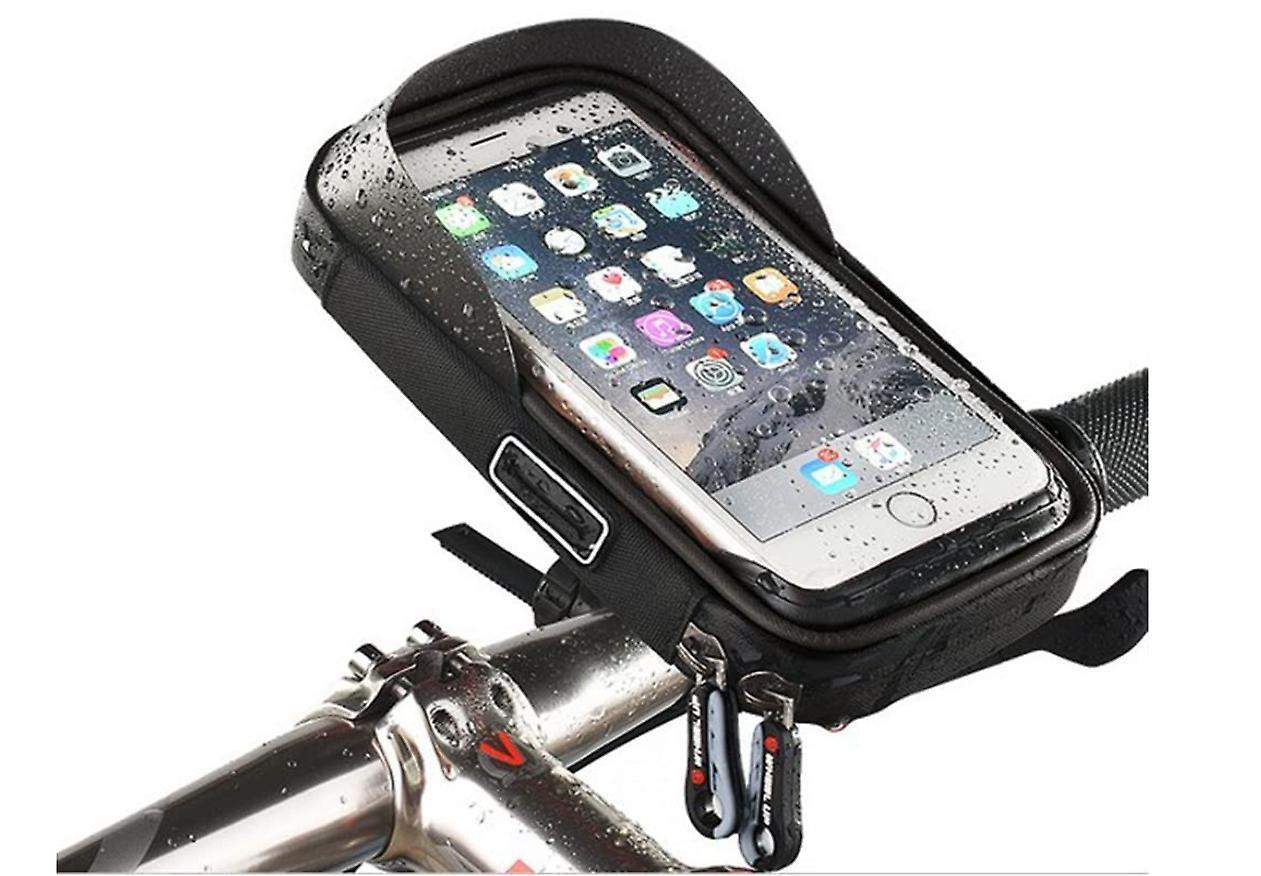 Bicycle Handlebar Bags, Mobile Phone Holder, Waterproof MTB Frame Bag, TPU Sensitive Touch Screen for All Smartphones Under 6 Inches e.g. iPhone X iPhone 8/8 Plus Samsung S8 S9(Black）
