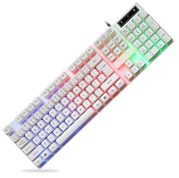 Gaming Keyboard USB RGB Wired Rainbow Keyboard, Specially Designed for Gamers on PC, PS4, PS5, Laptops, XBOX, Nintendo Switch, Orzly-RX-251 Hornet Edition(White)