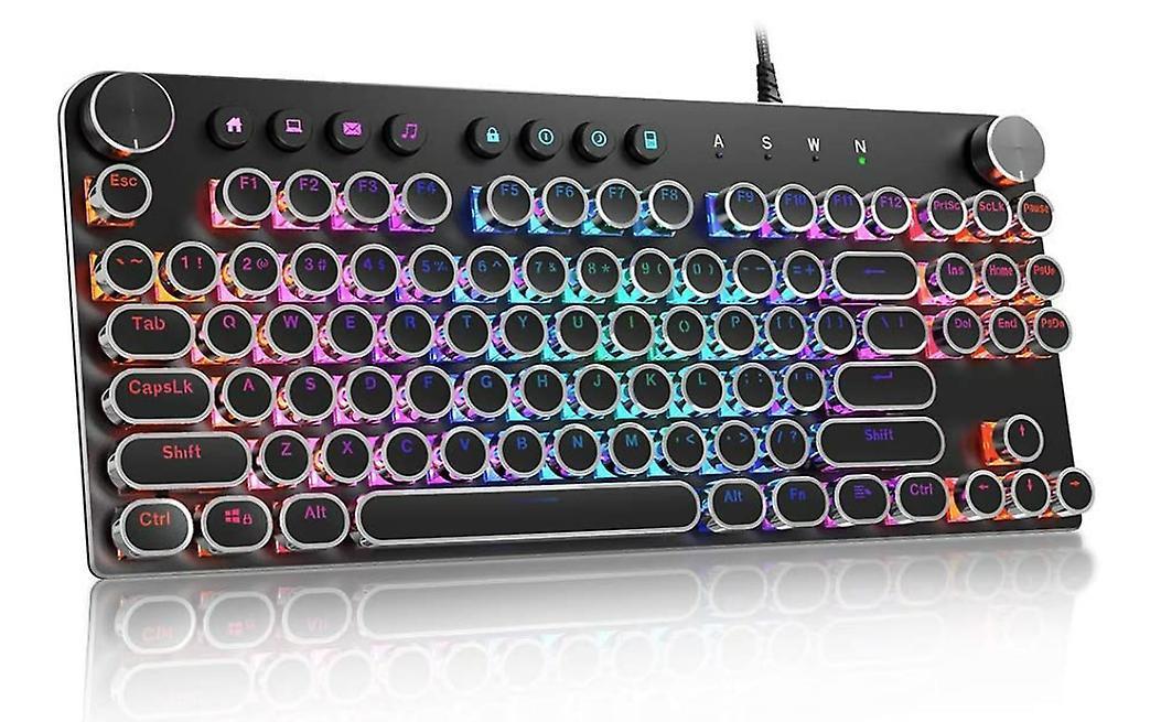 Mechanical Keyboard, Anti Ghosting Computer keyboard, USB 2.0 Wired Retro Gaming Keyboard with 87 Keys, Alloy Panel, RGB LED Backlit, 18 Kinds of Backlight Modes(Black)
