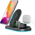 3 in 1 Wireless Charger for Apple Watch and AirPods Pro Charging Dock Station, Nightstand Mode for iWatch Series SE/6/5/4/3/2/1, Fast Charging for iPhone 12/11/Pro Max/XR/Xs Max/X/8/8Plus,（black）