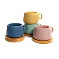 4 pieces Espresso Cups With Bamboo Coasters Lovey Trendy Assorted Colors - 90ml