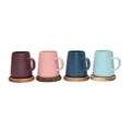 4 Pieces Coffes Mug Cup With Bamboo Coasters Lovey Trendy Assorted Colors 320ml