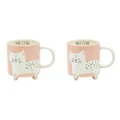 2x Urban Animal Cat 14cm Heavy Dolomite Mug w/Legs Coffee/Tea Drinkware Cup Pink