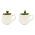 2x Urban Cute Frog Hanger 13cm Ceramic Mug Drinkware Cup w/ Handle White/Green