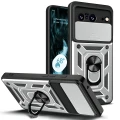 For Google Pixel 8 Pro 5G Case, Camera Cover Ring Stand Guarding Cover, Silver