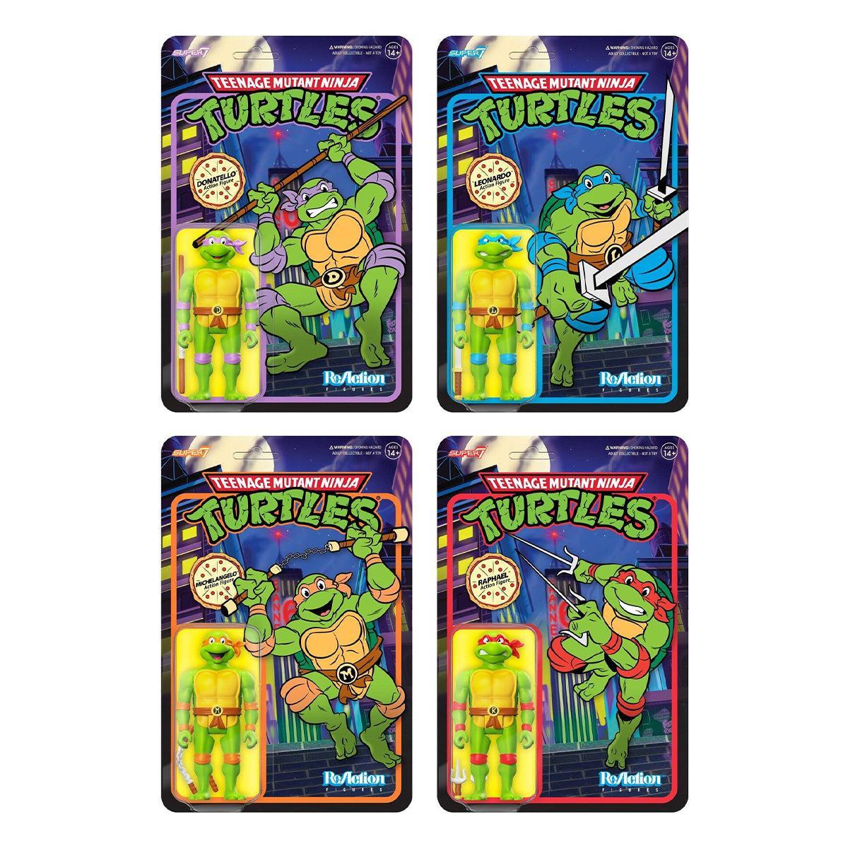 Super7 Teenage Mutant Ninja Turtles ReAction Figure Wave 7 - Donatello, Leonardo, Michelangelo & Raphael (Toon) Set of 4