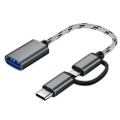 2 in 1 USB OTG Cable Type-C/Micro USB to USB 3.0 Adapter Braided Designed Data Transfer Cable Compatible with Andriod Phone
