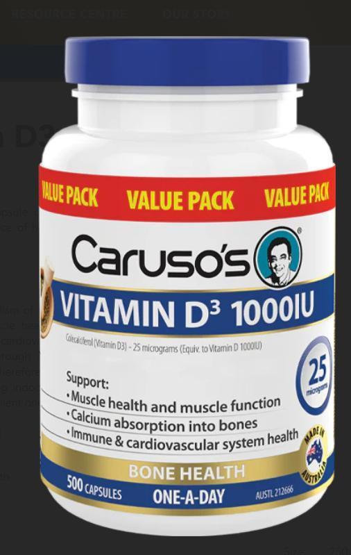 Caruso's Vitamin D3 1000IU | 500 Capsules