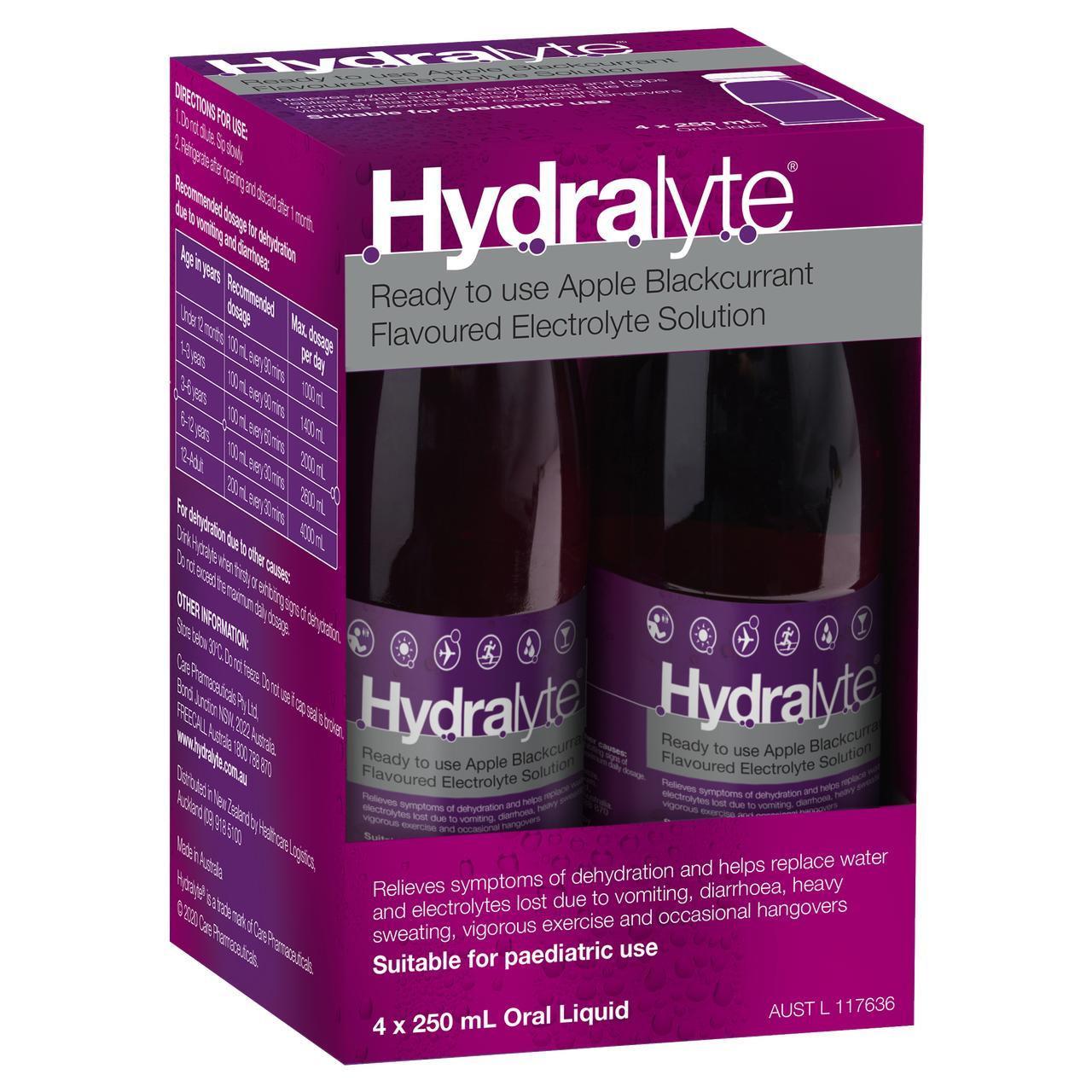 Hydralyte Electrolyte Solution | Apple Blackcurrant | 250mL 4 Pack