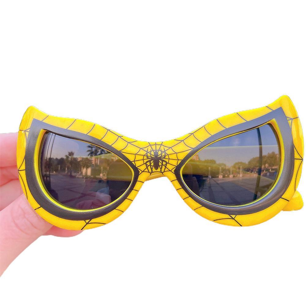 Vicanber Kid Children Teens Favors Spider Web Round Sunglasses Cartoon Character Halloween Party(Yellow)