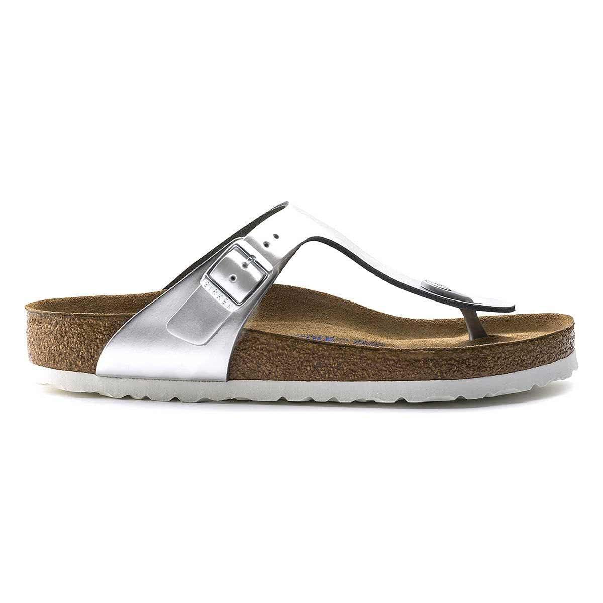 Birkenstock Gizeh Soft Footbed Natural Leather Sandals - Regular - Metallic Silver