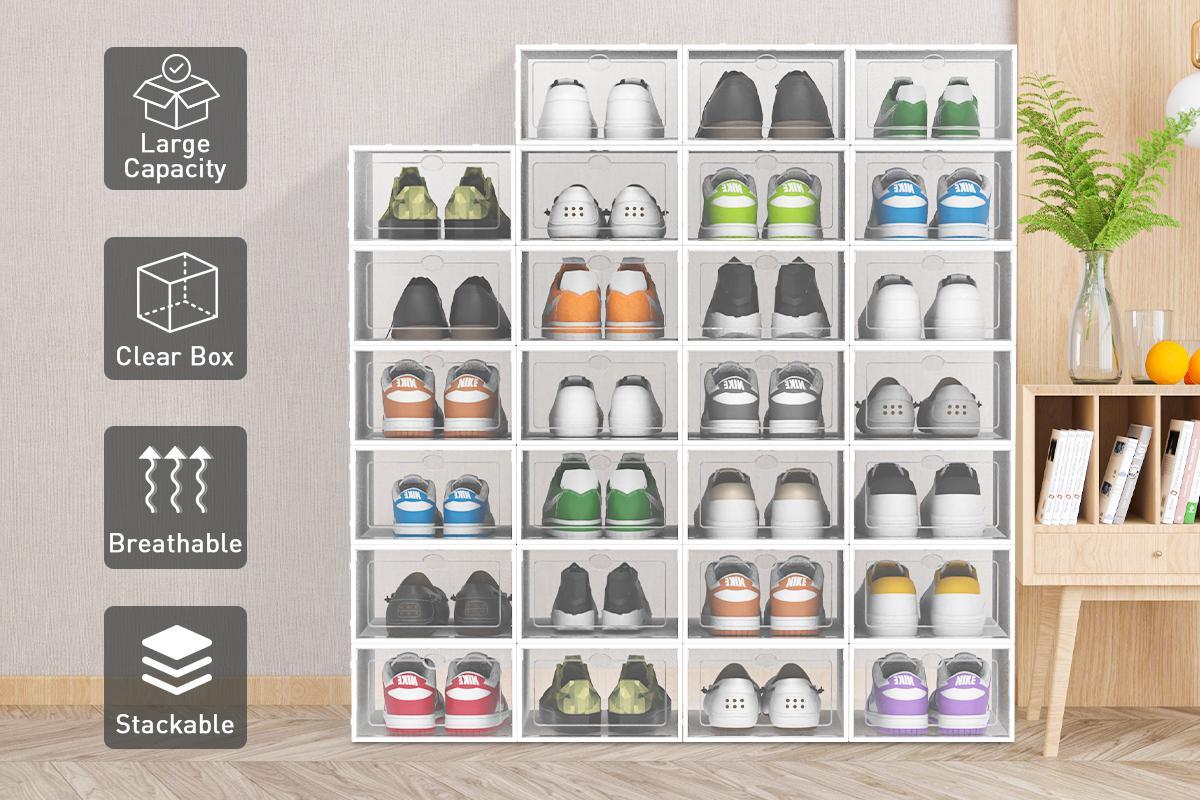 Advwin Shoe Storage Box 27 Pack Clear Plastic Stackable Shoe Case Cube Storage Organizer With Shoe Bag
