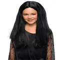 Morticia Wig Kids/Children Long Straight Hair Halloween Party Costume Black