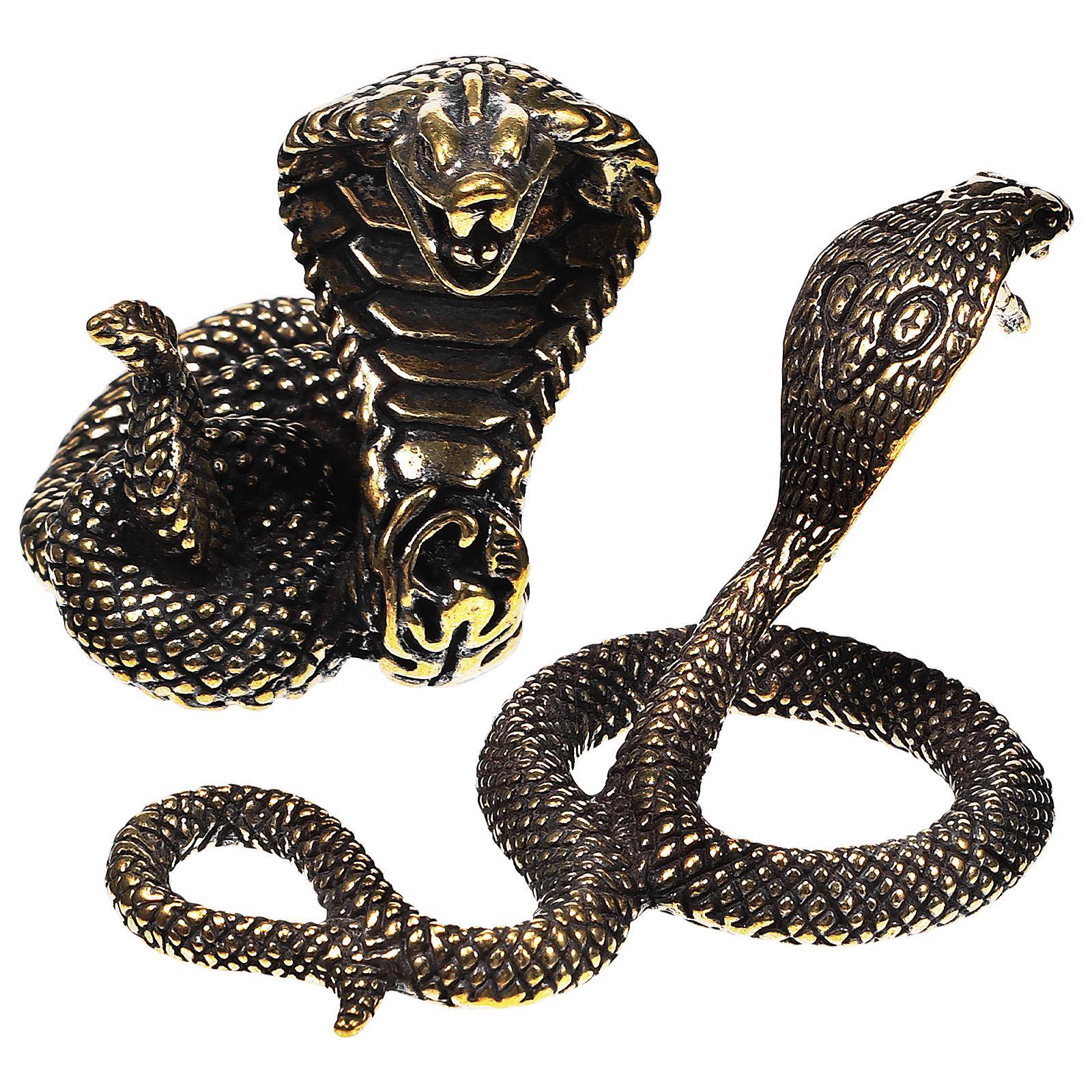 2 Pcs Home Supplies Brass Snake Figurine Solid Zodiac Decor